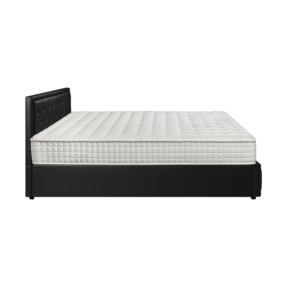 Oikiture Bed Frame with Mattress King Size Gas Lift Black Leather-Bed Frame-PEROZ Accessories