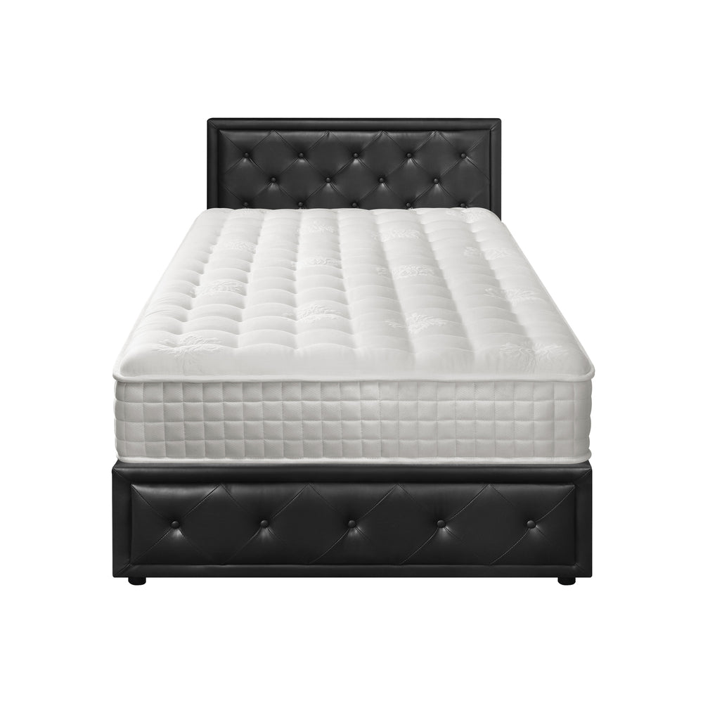 Oikiture Bed Frame with Mattress King Single Gas Lift Black Leather-Bed Frame-PEROZ Accessories