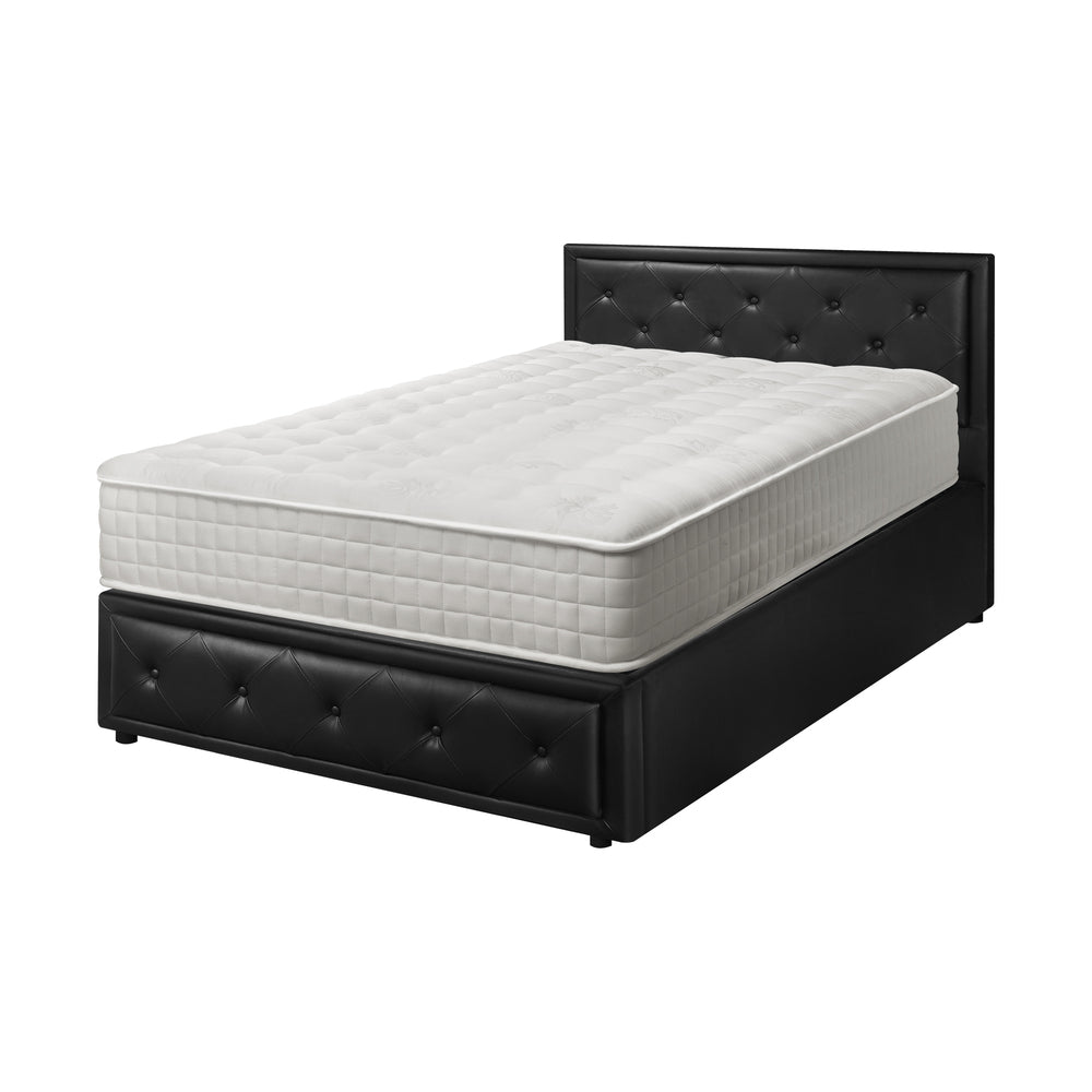 Oikiture Bed Frame with Mattress King Single Gas Lift Black Leather-Bed Frame-PEROZ Accessories