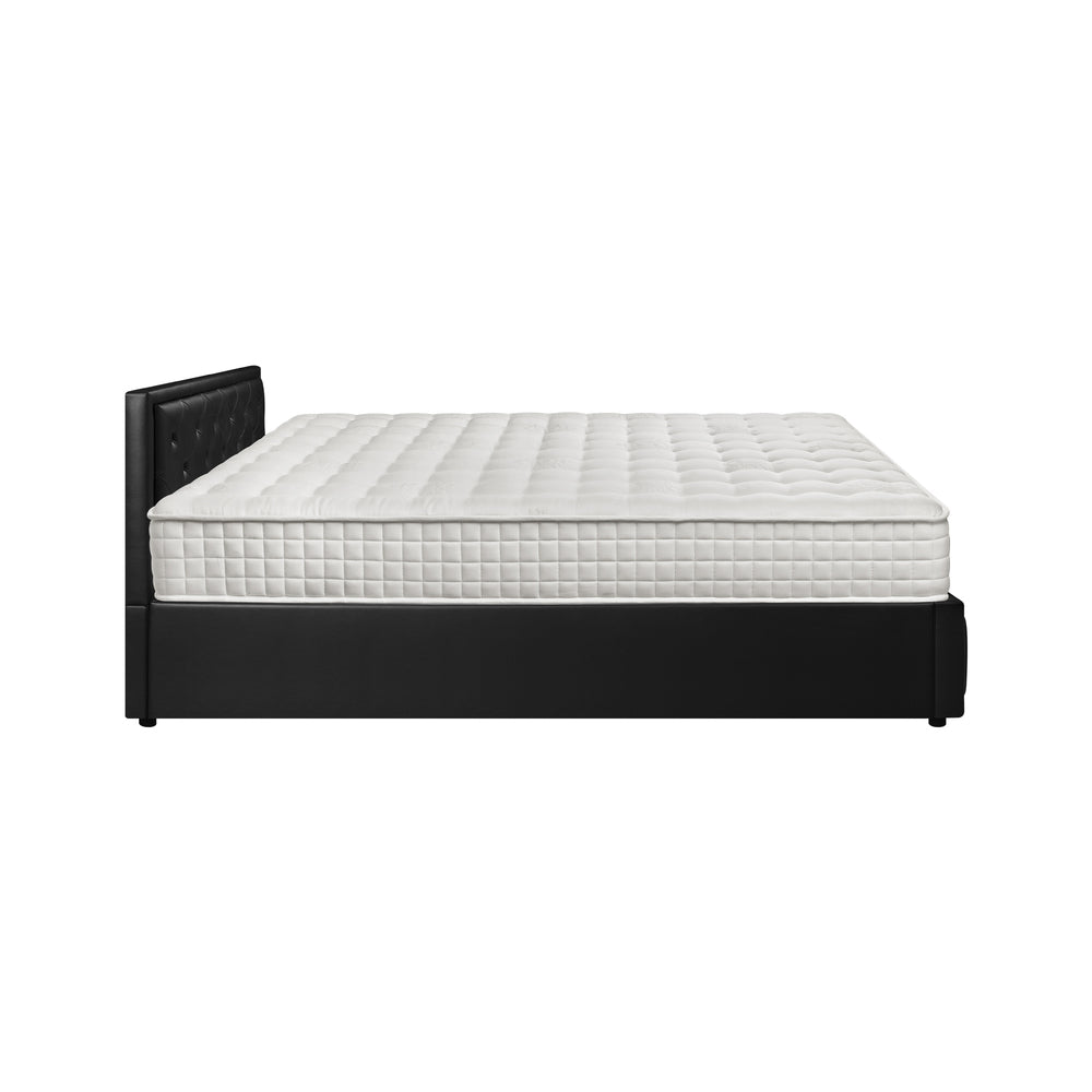 Oikiture Bed Frame with Mattress King Single Gas Lift Black Leather-Bed Frame-PEROZ Accessories