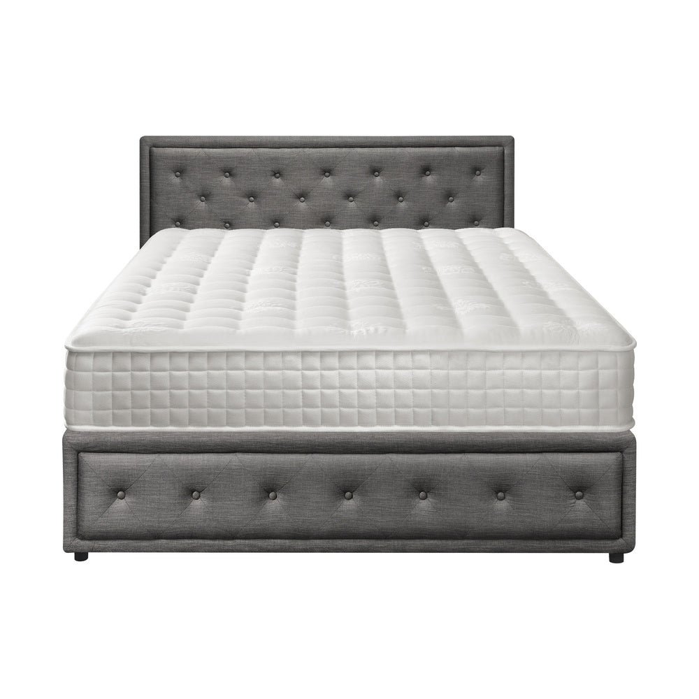 Oikiture Bed Frame with Mattress Double Size Gas Lift Grey Fabric-Bed Frame-PEROZ Accessories