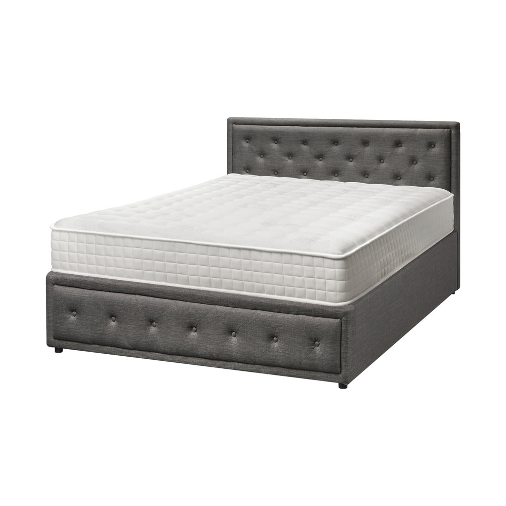 Oikiture Bed Frame with Mattress Double Size Gas Lift Grey Fabric-Bed Frame-PEROZ Accessories