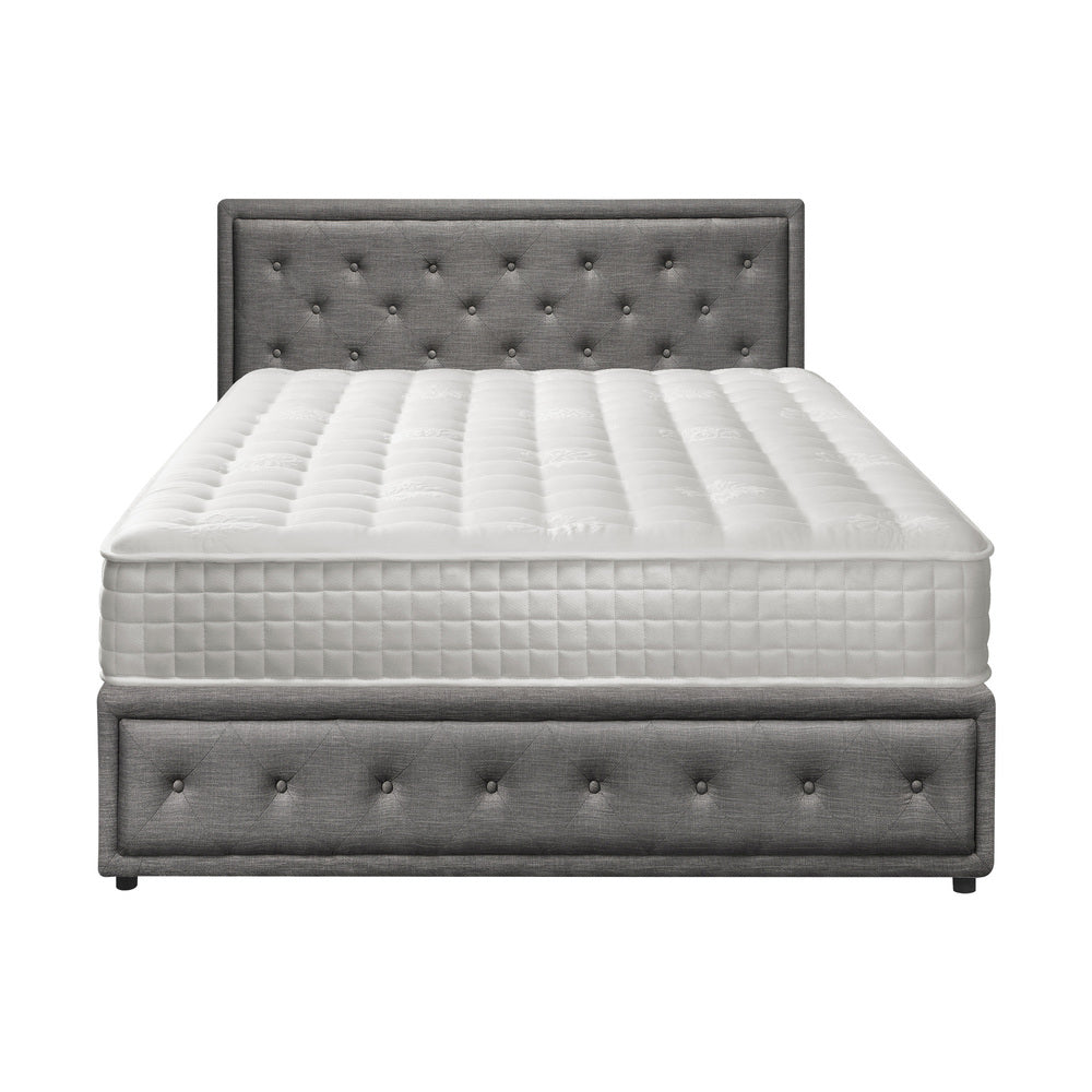 Oikiture Bed Frame with Mattress King Size Gas Lift Grey Fabric-Bed Frame-PEROZ Accessories
