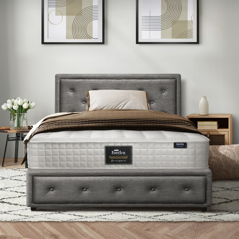 Oikiture Bed Frame with Mattress King Single Gas Lift Grey Fabric-Bed Frame-PEROZ Accessories