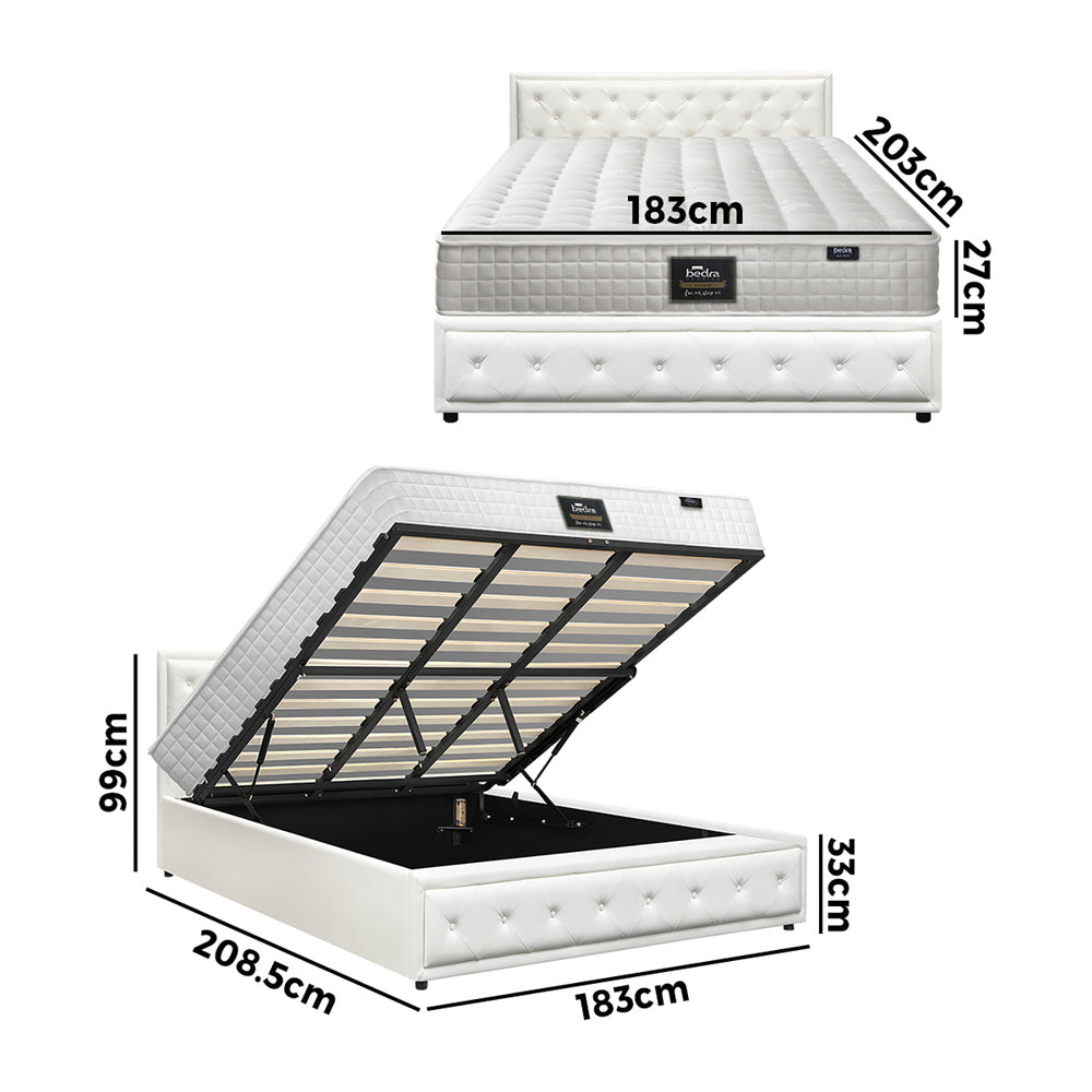 Oikiture Bed Frame with Mattress King Size Gas Lift White-Bed Frame-PEROZ Accessories