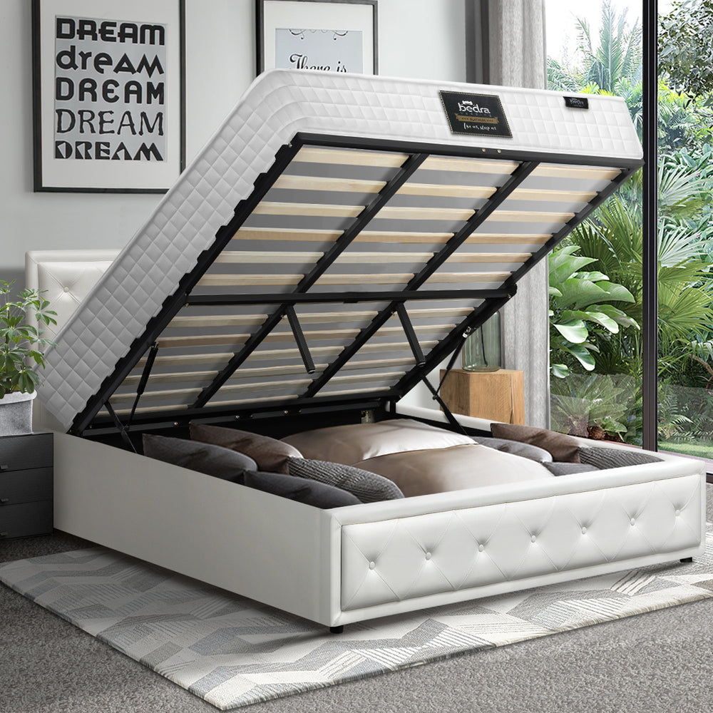 Oikiture Bed Frame with Mattress King Size Gas Lift White-Bed Frame-PEROZ Accessories