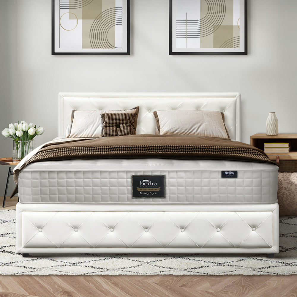 Oikiture Bed Frame with Mattress King Size Gas Lift White-Bed Frame-PEROZ Accessories