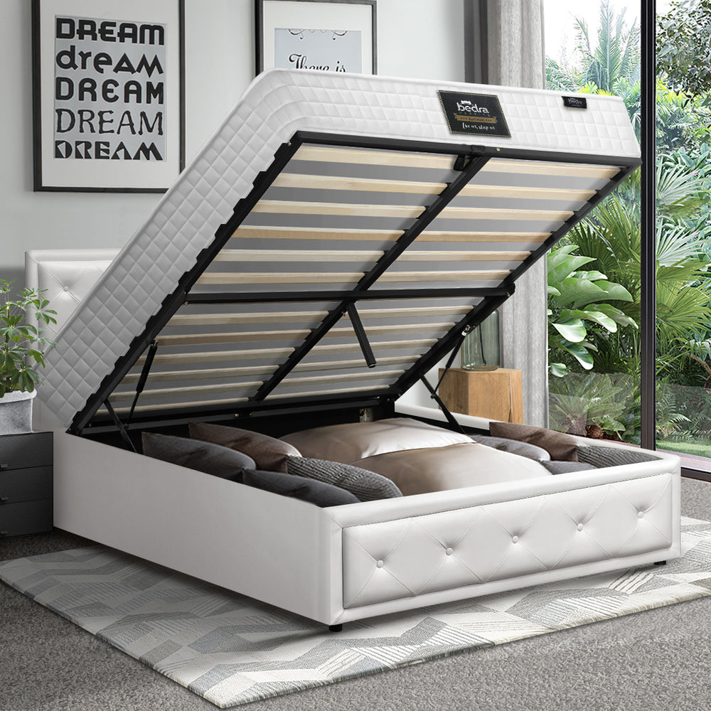Oikiture Bed Frame with Mattress King Single Gas Lift White-Bed Frame-PEROZ Accessories