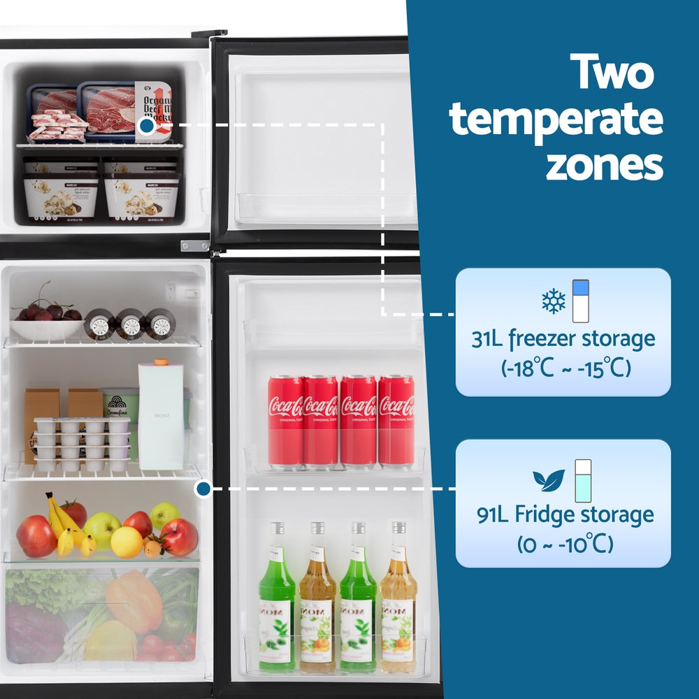 Devanti 122L Two Door Bar Fridge Mini Fridge with Freezer Black-Appliances > Fridges & Freezers > Fridges-PEROZ Accessories