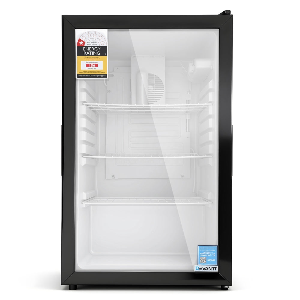 Devanti 105L Bar Fridge Glass Door Mini Fridge Countertop Cooler Black-Appliances > Fridges & Freezers > Fridges-PEROZ Accessories