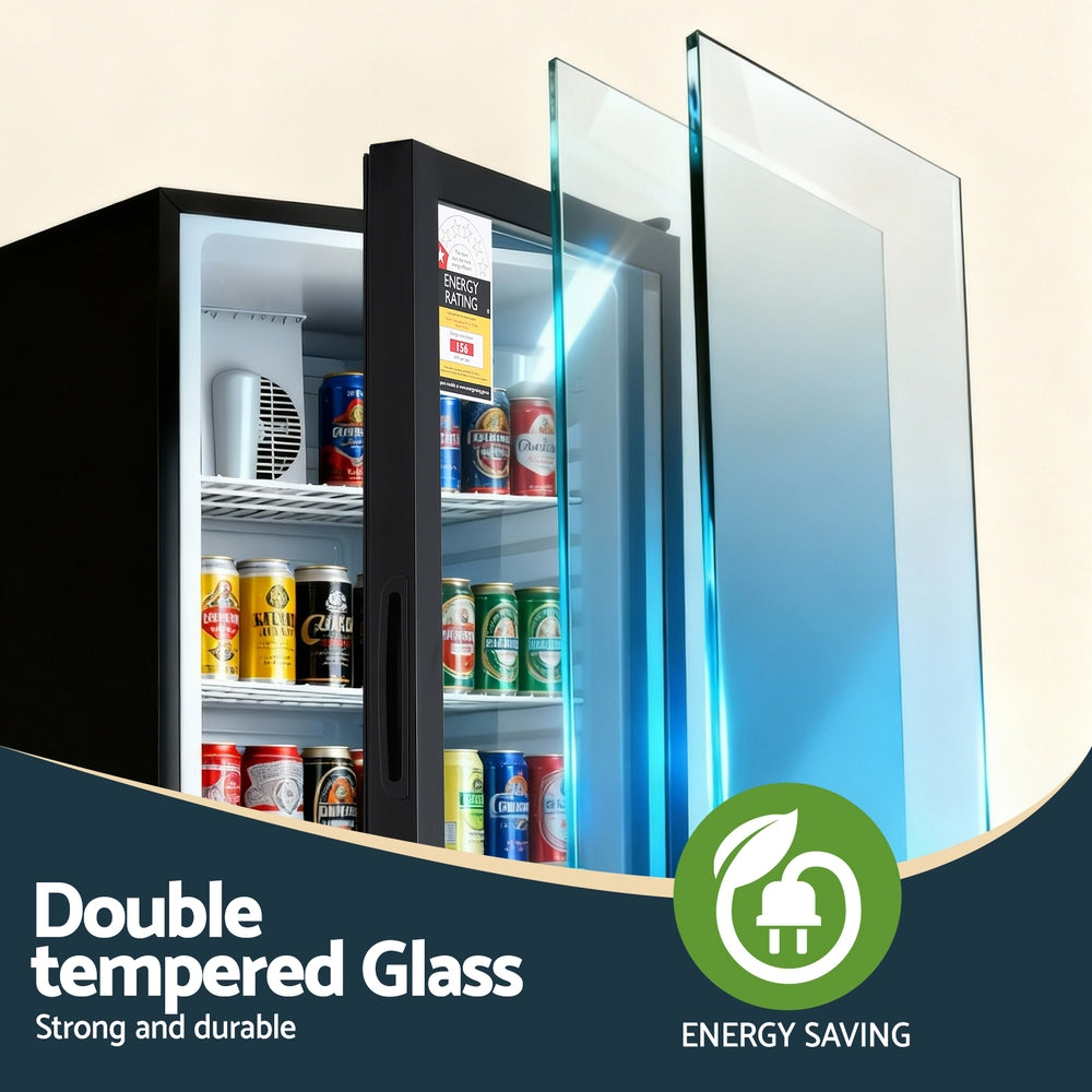 Devanti 105L Bar Fridge Glass Door Mini Fridge Countertop Cooler Black-Appliances > Fridges & Freezers > Fridges-PEROZ Accessories