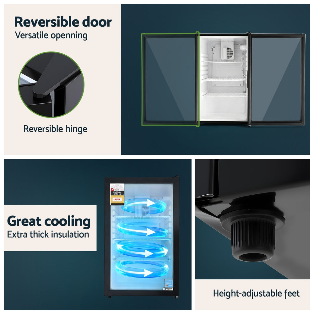 Devanti 105L Bar Fridge Glass Door Mini Fridge Countertop Cooler Black-Appliances > Fridges & Freezers > Fridges-PEROZ Accessories