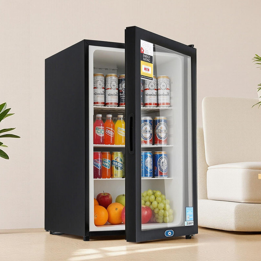 Devanti 105L Bar Fridge Glass Door Mini Fridge Countertop Cooler Black-Appliances > Fridges & Freezers > Fridges-PEROZ Accessories