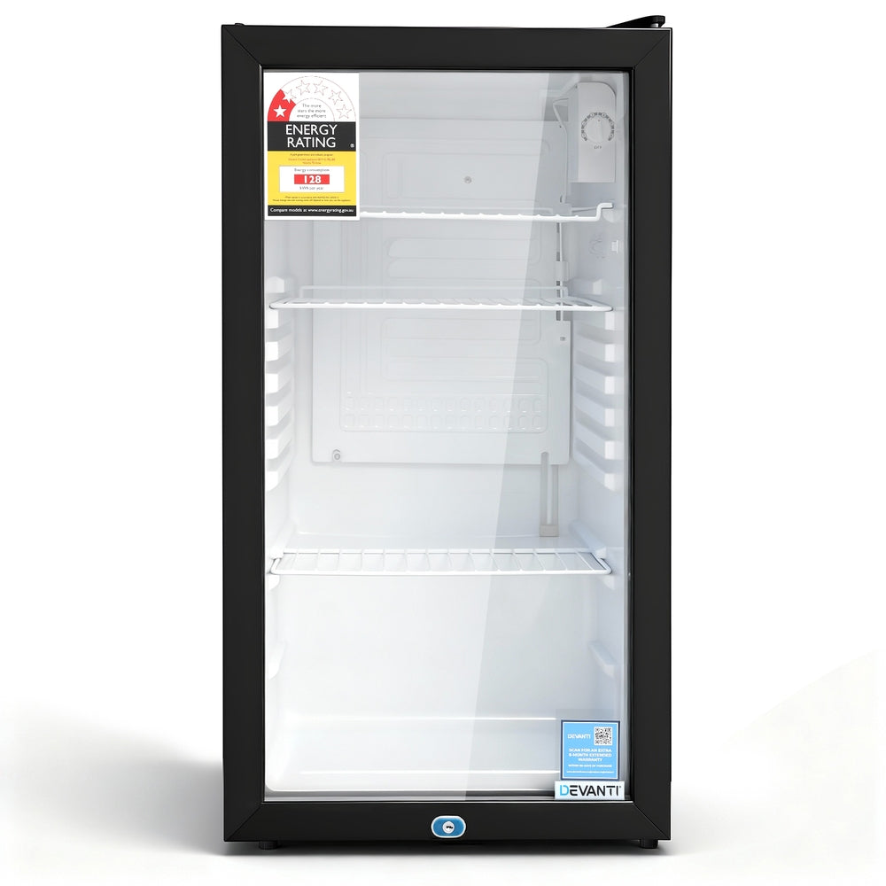 Devanti 78L Bar Fridge Glass Door Mini Fridge Countertop Cooler Black-Appliances > Fridges & Freezers > Fridges-PEROZ Accessories