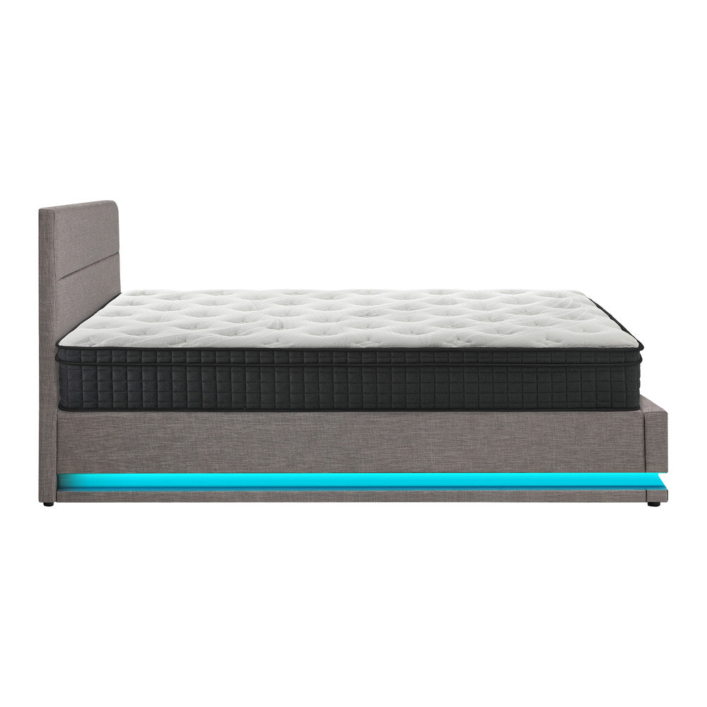 Oikiture Bed Frame with Mattress Queen Size LED Gas Lift Grey LAYZ-Bed Frame-PEROZ Accessories