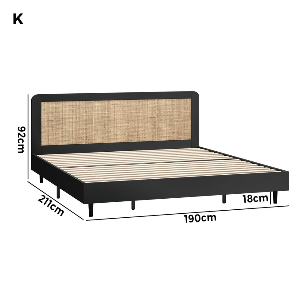 Oikiture Bed Frame King Size Real Rattan Headboard Black-Bed Frames-PEROZ Accessories