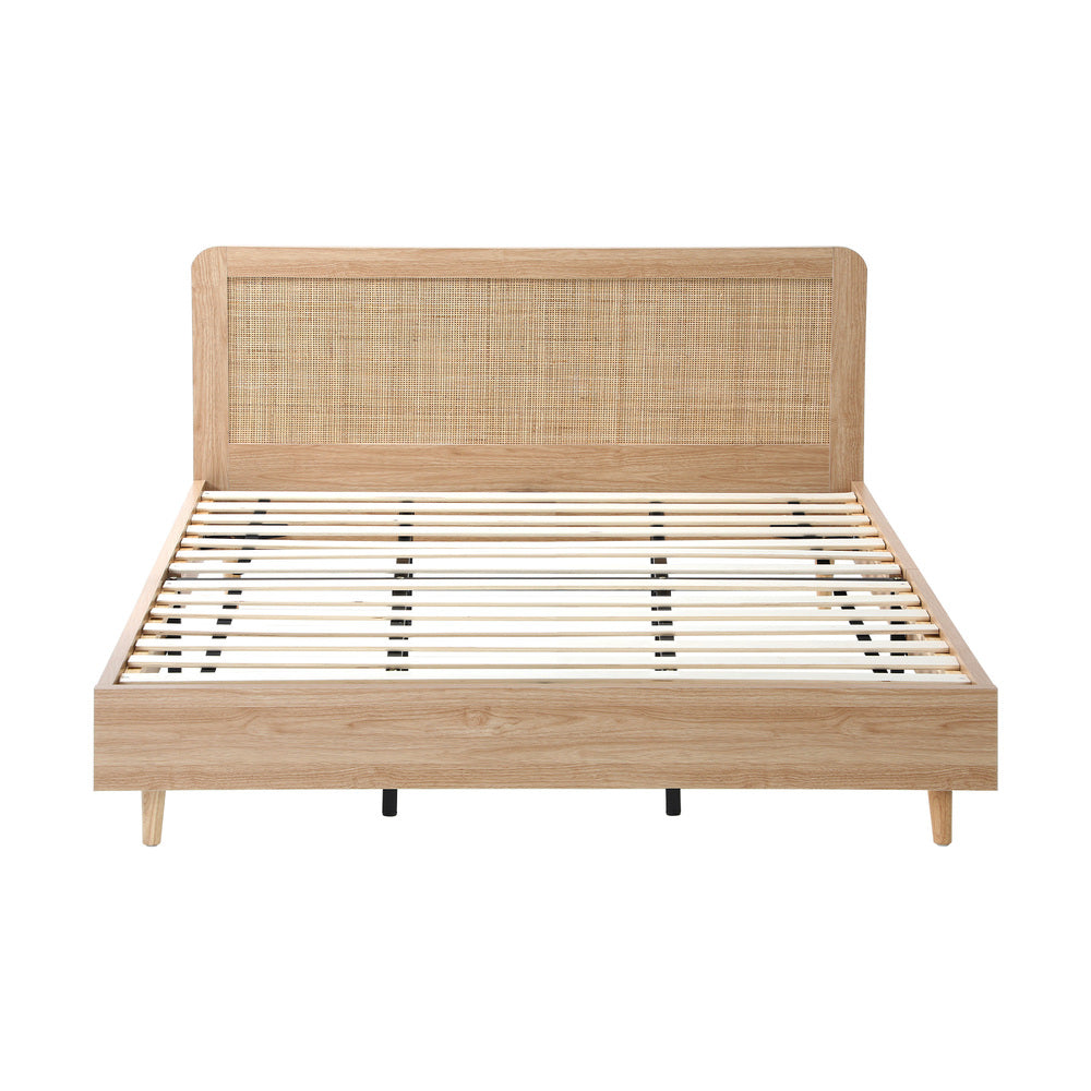 Oikiture Bed Frame King Size Wooden Bed Frame Rattan Headboard-Bed Frames-PEROZ Accessories