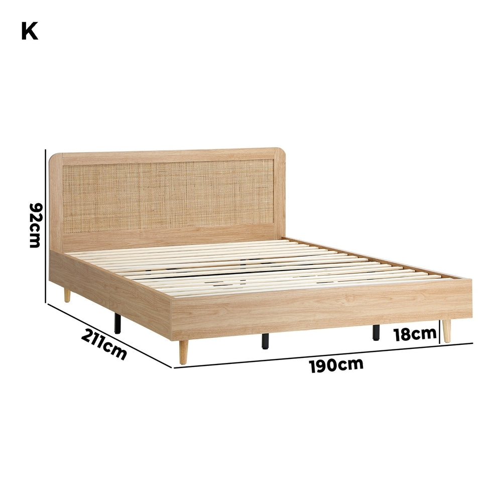 Oikiture Bed Frame King Size Wooden Bed Frame Rattan Headboard-Bed Frames-PEROZ Accessories