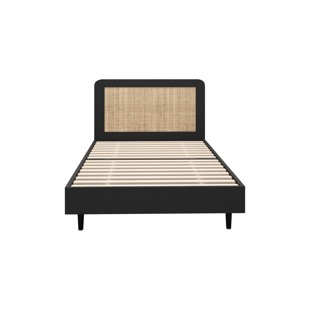 Oikiture Bed Frame King Single Real Rattan Headboard Black-Bed Frame-PEROZ Accessories