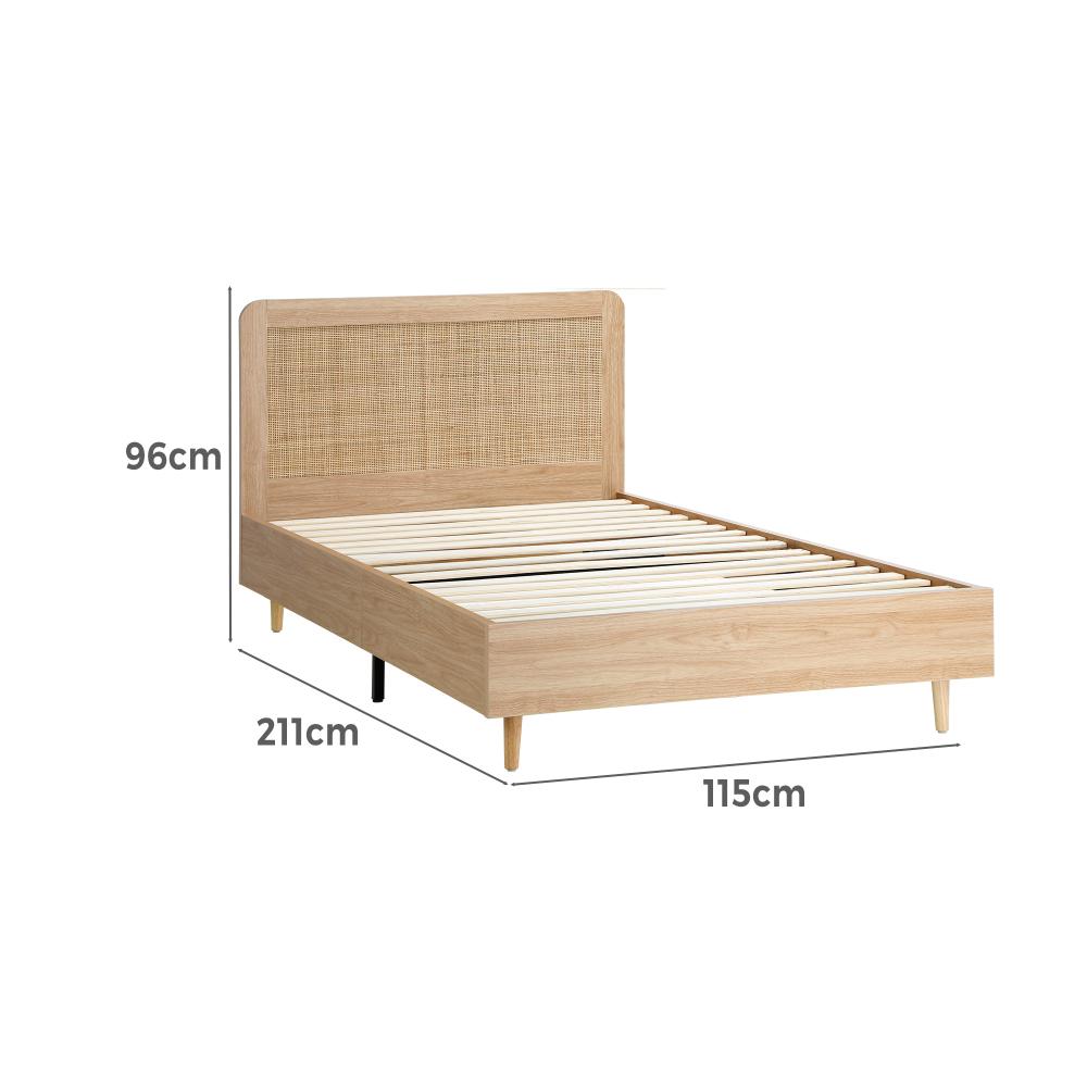 Oikiture Bed Frame King Single Size Wooden Bed Frame Rattan Headboard-Bed Frames-PEROZ Accessories