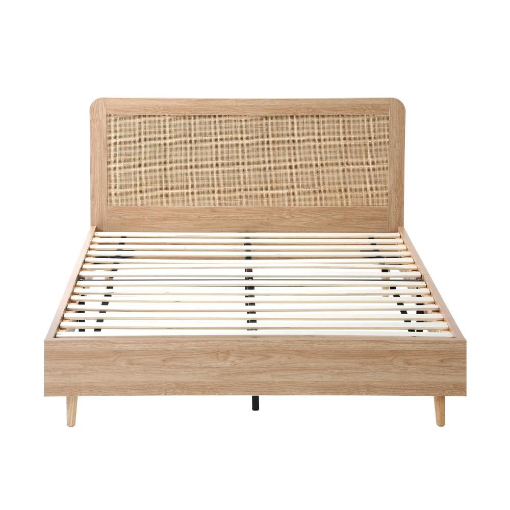 Oikiture Bed Frame Queen Size Wooden Bed Frame Rattan Headboard-Bed Frames-PEROZ Accessories