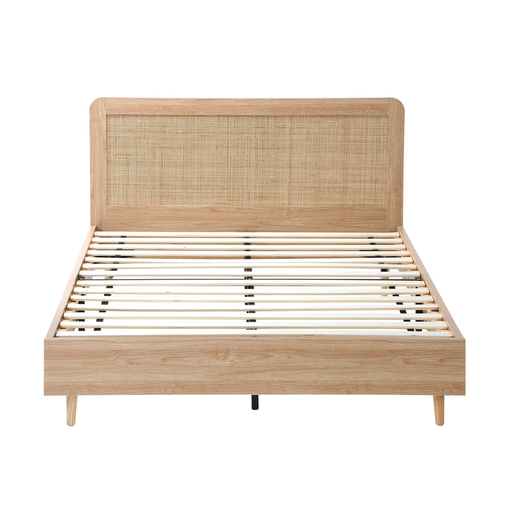 Oikiture Bed Frame Queen Size Wooden Bed Frame Rattan Headboard-Bed Frames-PEROZ Accessories