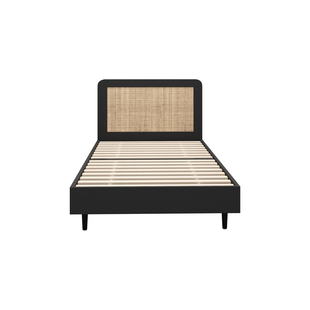 Oikiture Bed Frame Single Size Real Rattan Headboard Black-Bed Frame-PEROZ Accessories