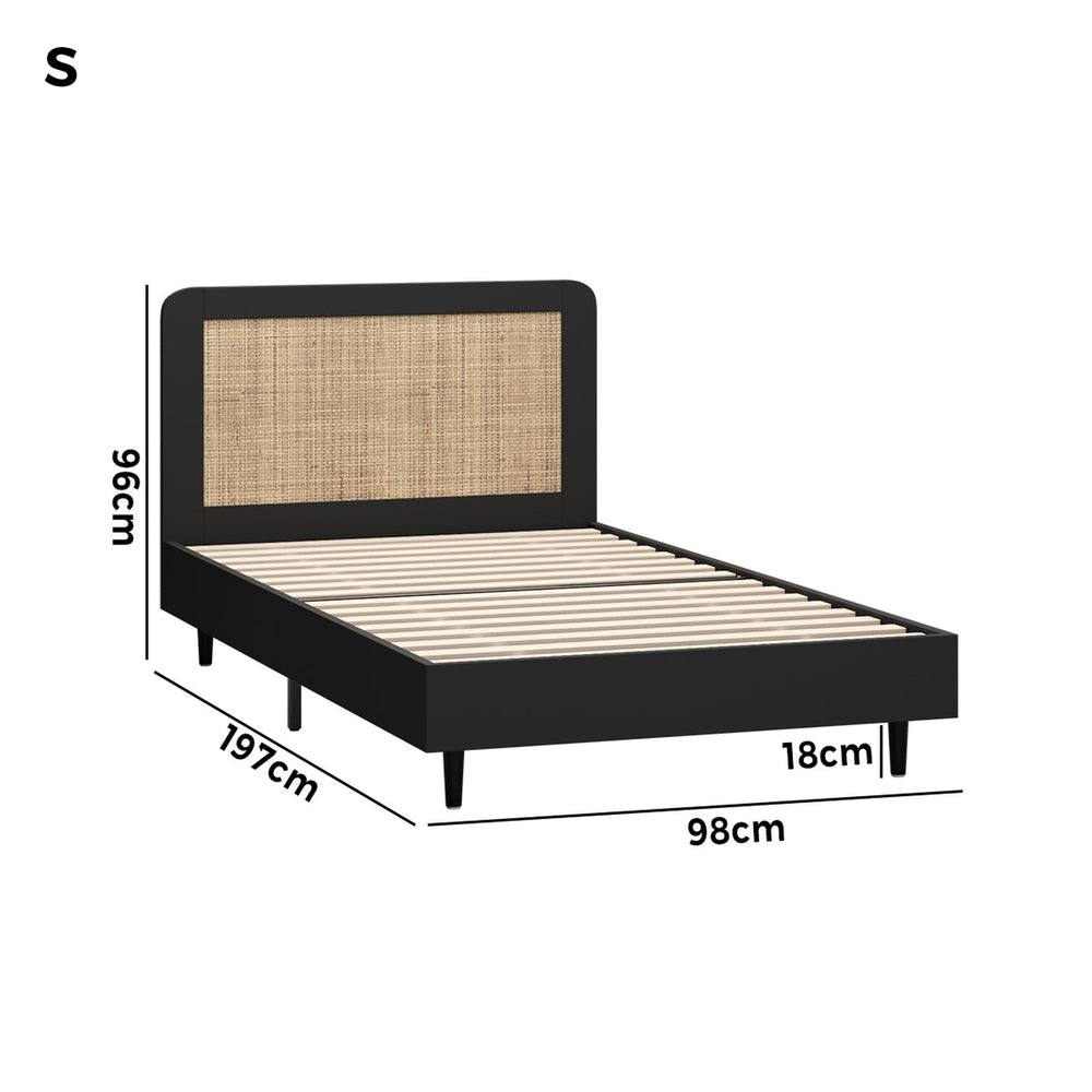Oikiture Bed Frame Single Size Real Rattan Headboard Black-Bed Frame-PEROZ Accessories