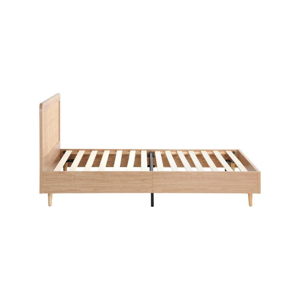 Oikiture Bed Frame Single Size Wooden Bed Frame Rattan Headboard-Bed Frames-PEROZ Accessories