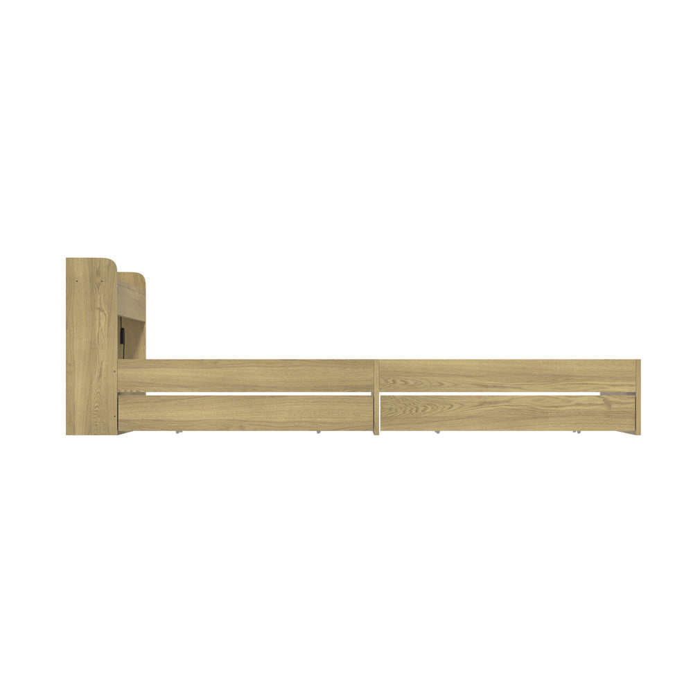 Oikiture King Bed Frame with Charging Ports 2 Drawers Natural-Bed Frame-PEROZ Accessories