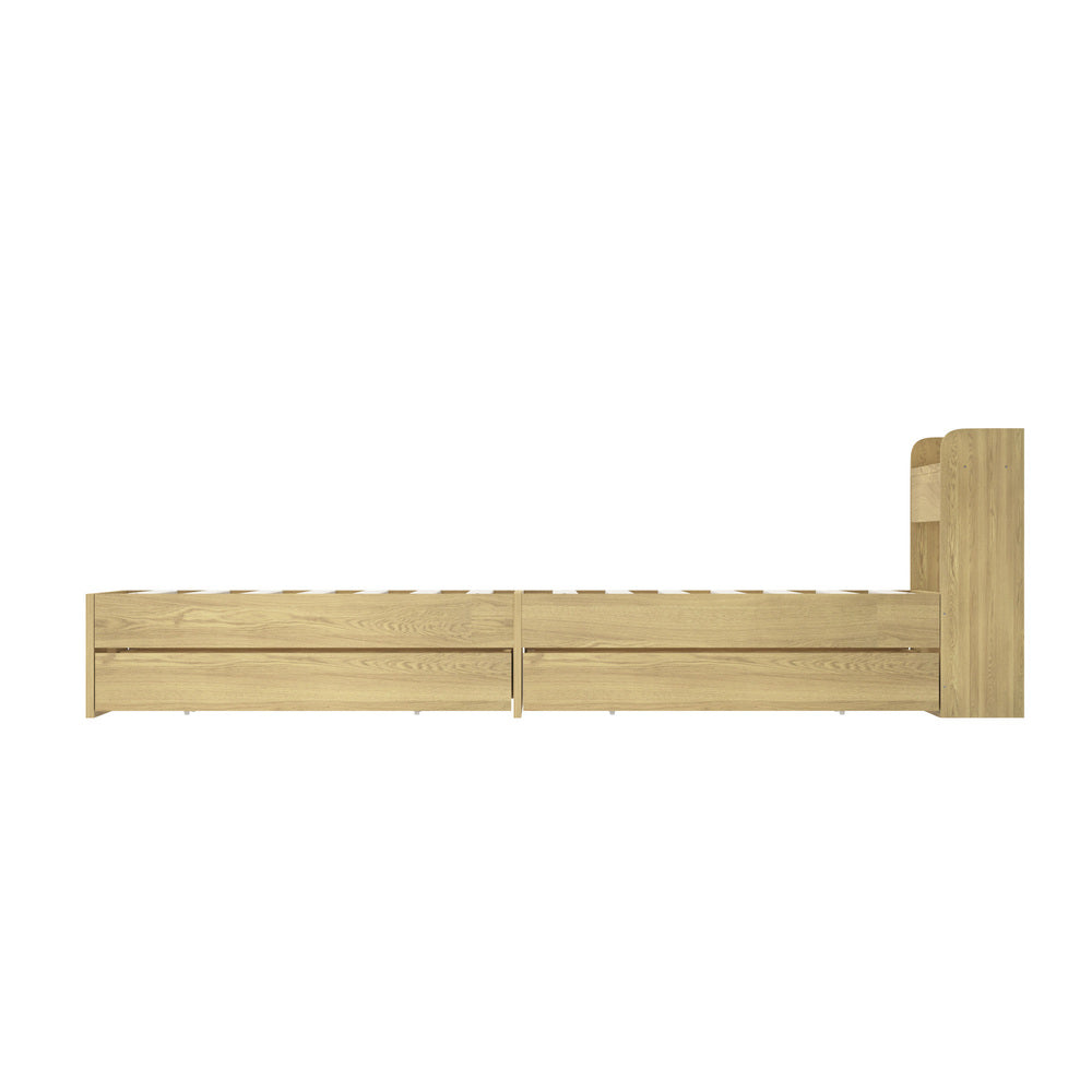 Oikiture King Single Bed Frame with Charging Ports & 2 Drawers-Wooden Bed Frames-PEROZ Accessories