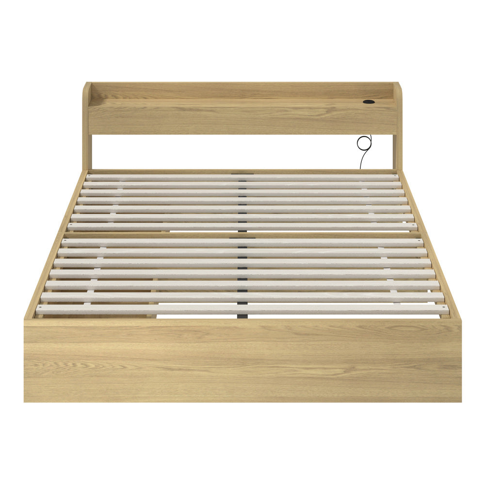 Oikiture Queen Bed Frame with Charging Ports & 2 Drawers-Wooden Bed Frames-PEROZ Accessories