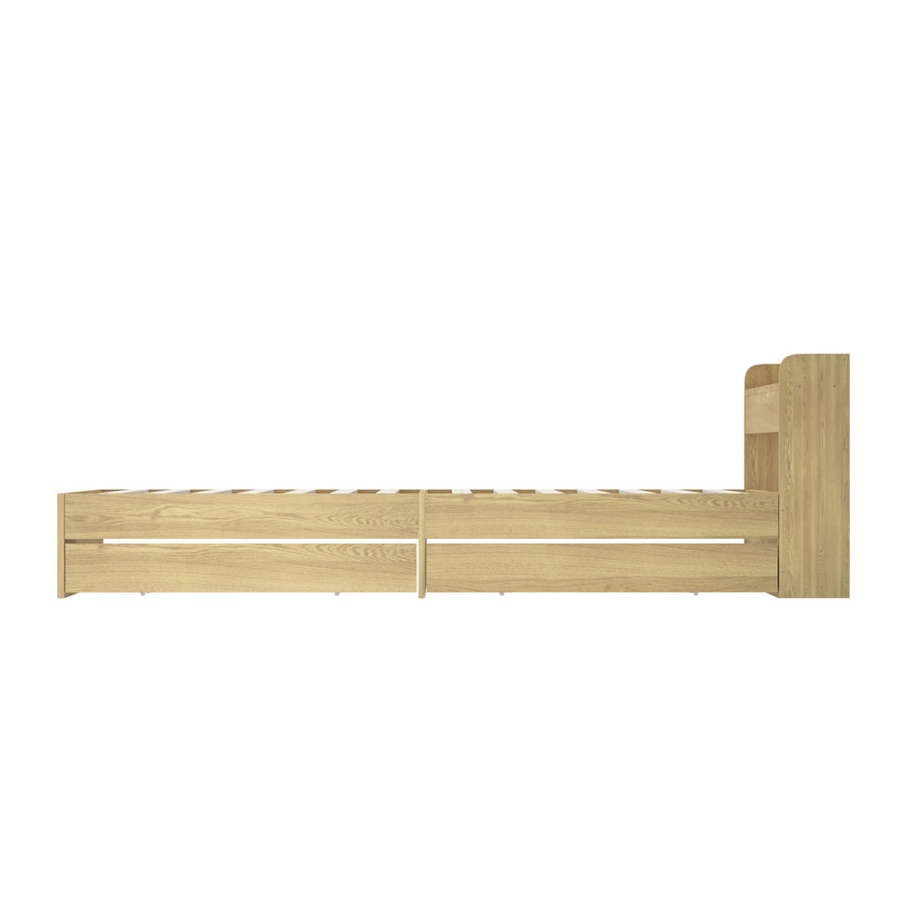 Oikiture Queen Bed Frame with Charging Ports & 2 Drawers-Wooden Bed Frames-PEROZ Accessories
