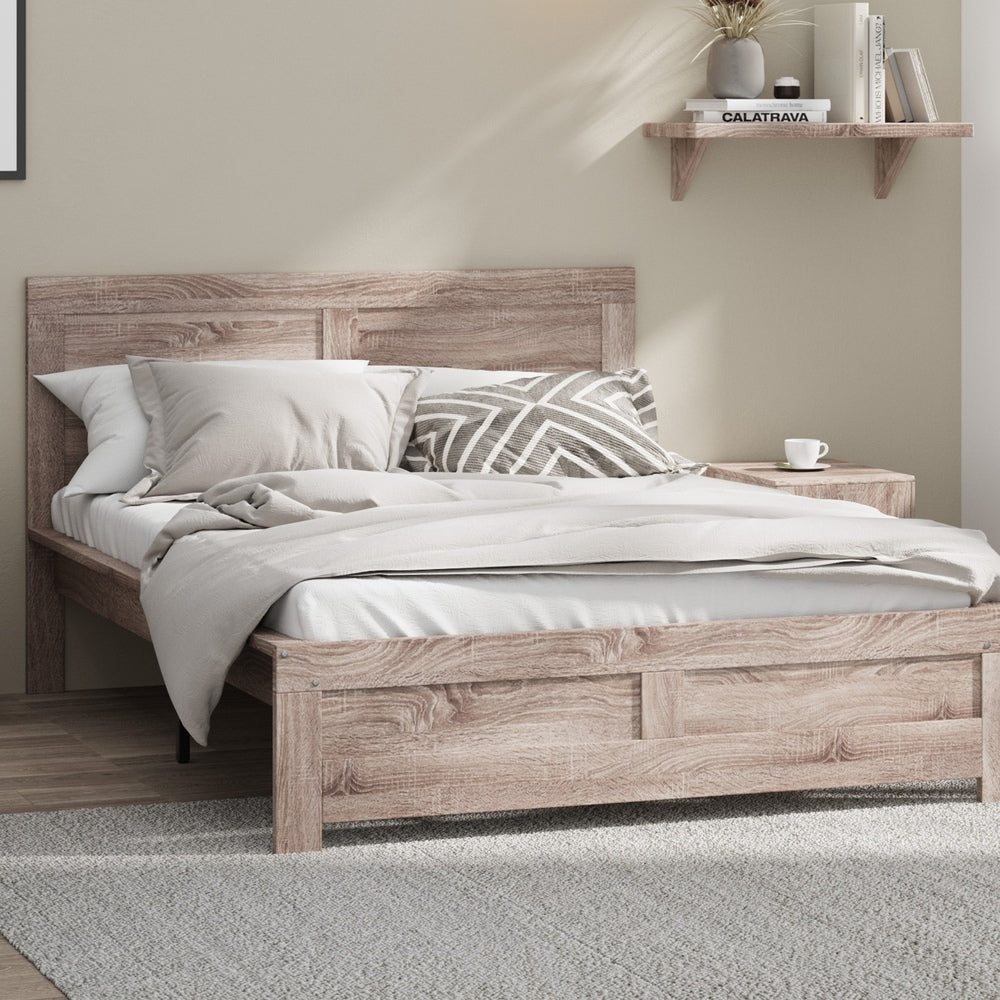 Oikiture Wooden Bed Frame Double Size Contemporary Light Oak-Wooden Bed Frame-PEROZ Accessories