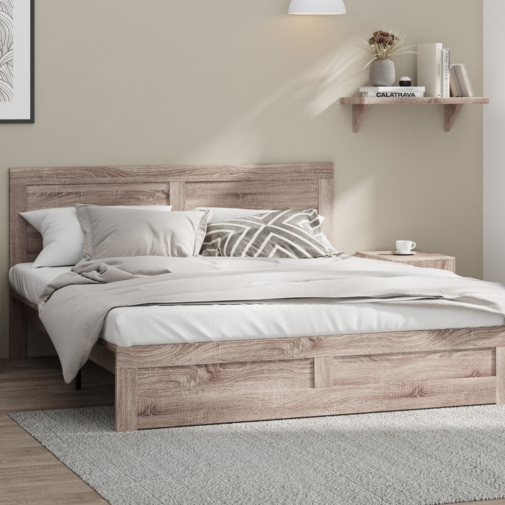 Oikiture Wooden Bed Frame King Size Contemporary Light Oak-Wooden Bed Frame-PEROZ Accessories