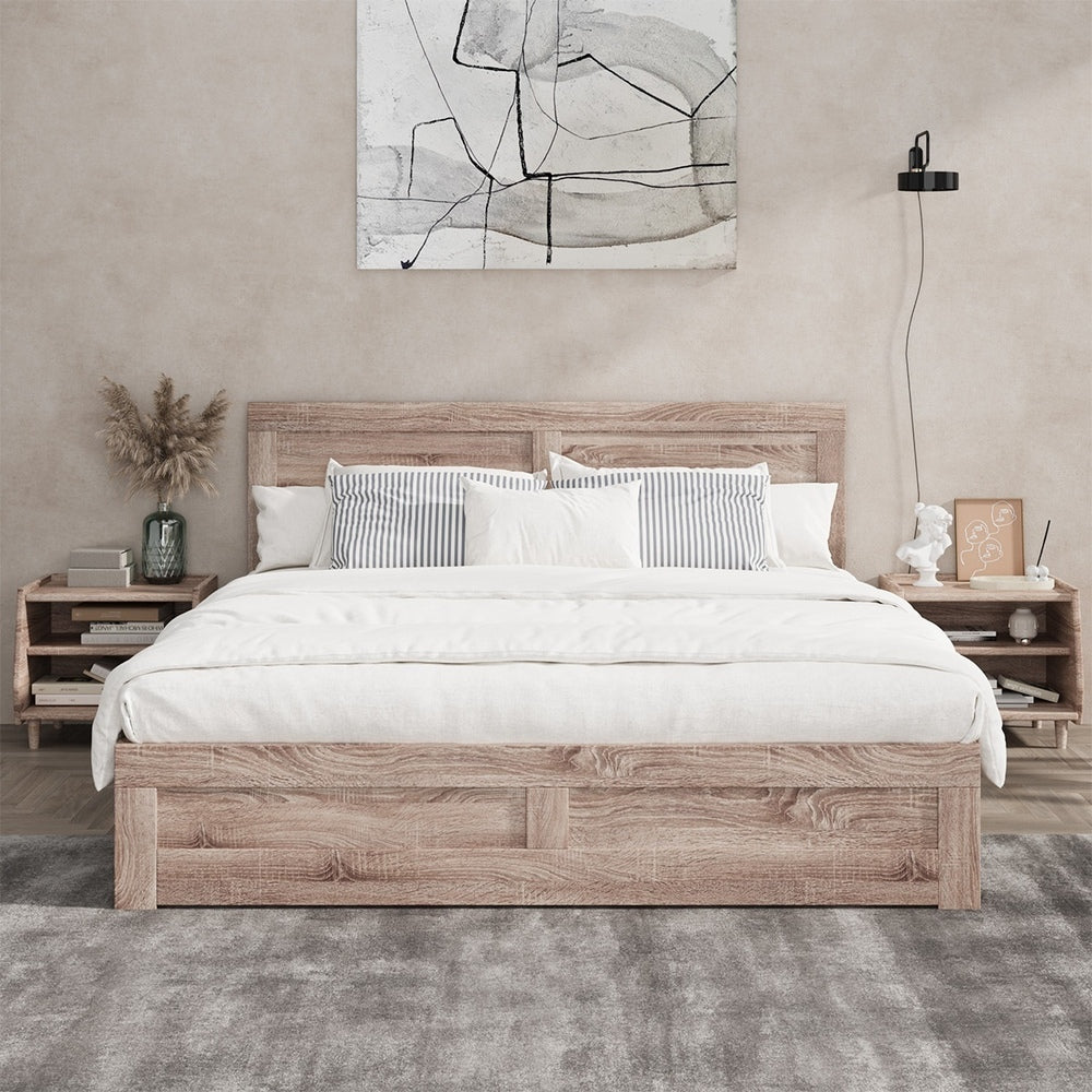 Oikiture Wooden Bed Frame King Size Contemporary Light Oak-Wooden Bed Frame-PEROZ Accessories