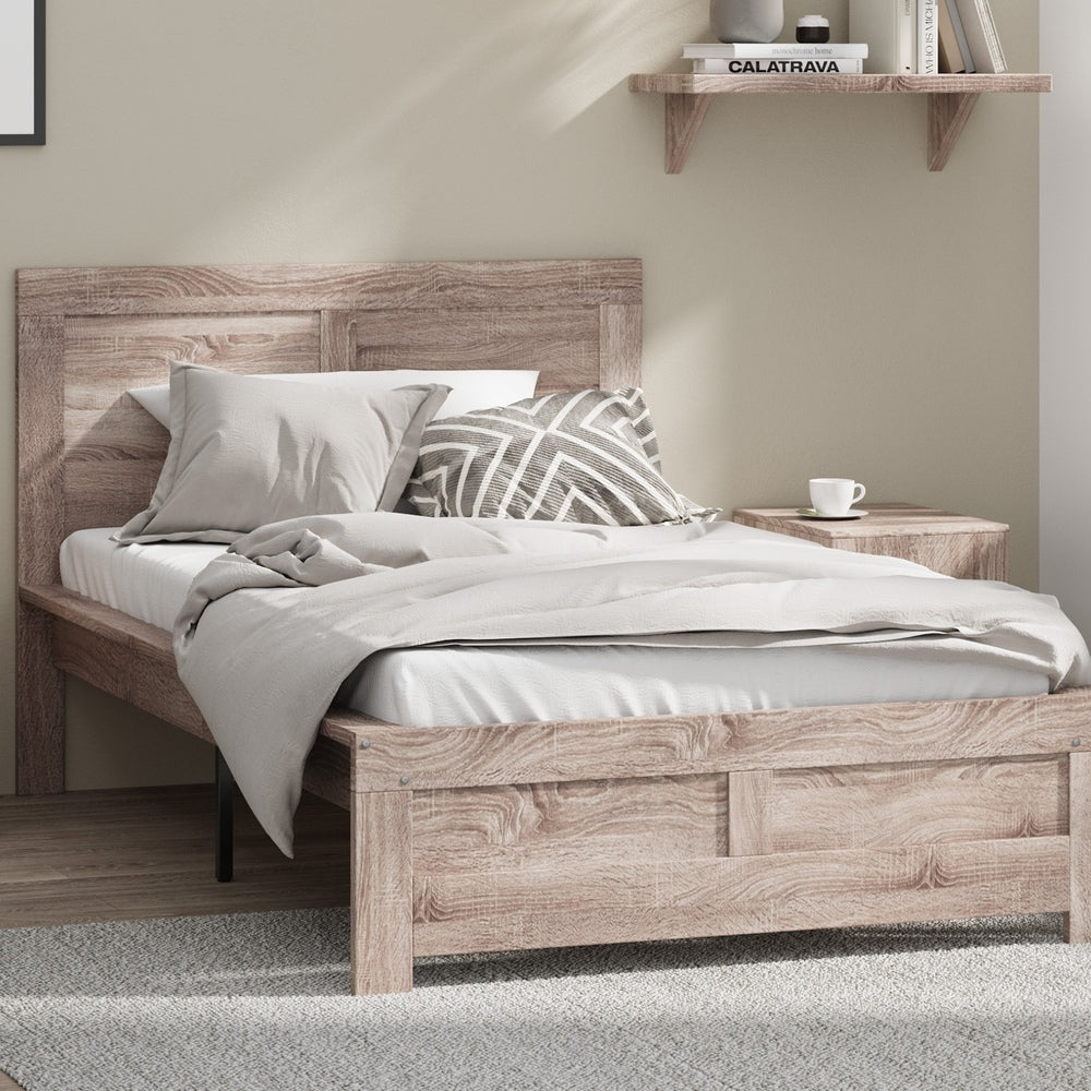Oikiture Wooden Bed Frame King Single Contemporary Light Oak-Wooden Bed Frame-PEROZ Accessories
