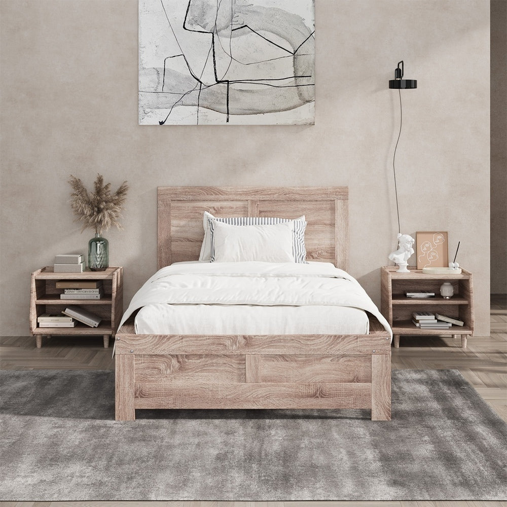 Oikiture Wooden Bed Frame King Single Contemporary Light Oak-Wooden Bed Frame-PEROZ Accessories