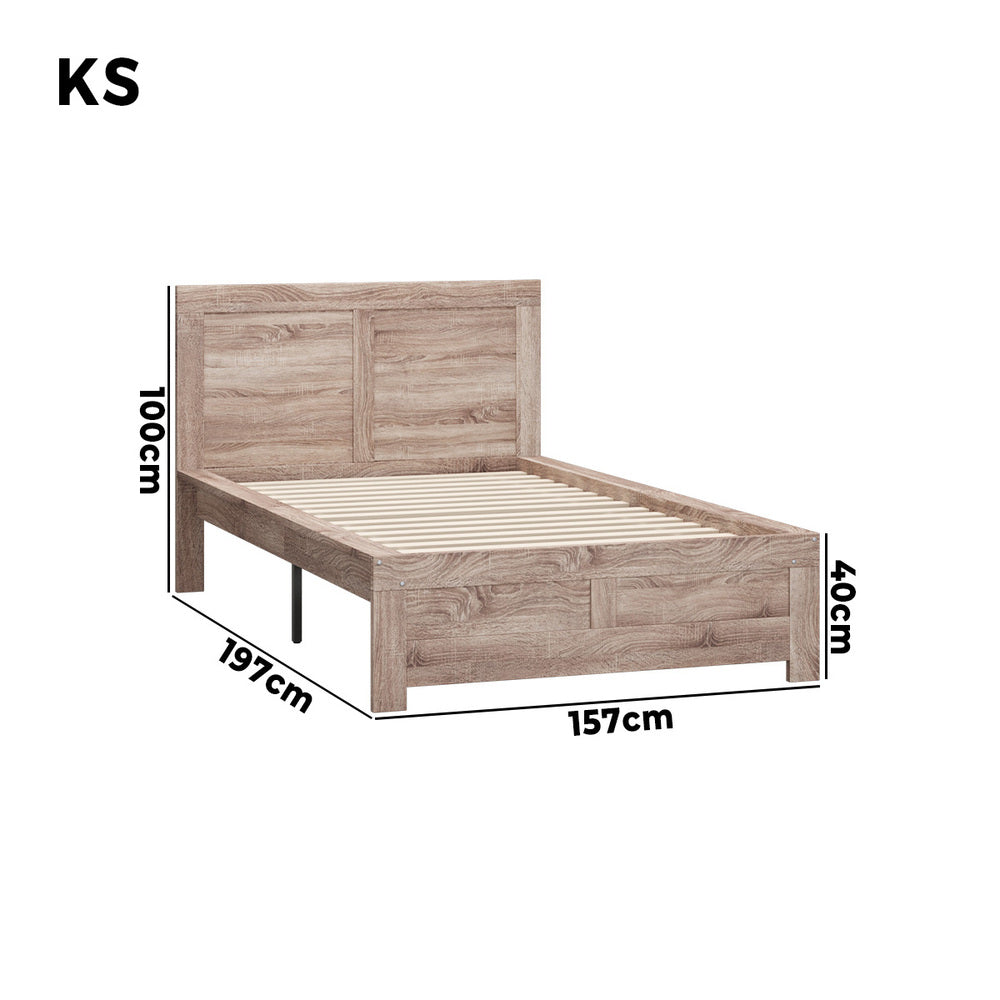Oikiture Wooden Bed Frame King Single Contemporary Light Oak-Wooden Bed Frame-PEROZ Accessories