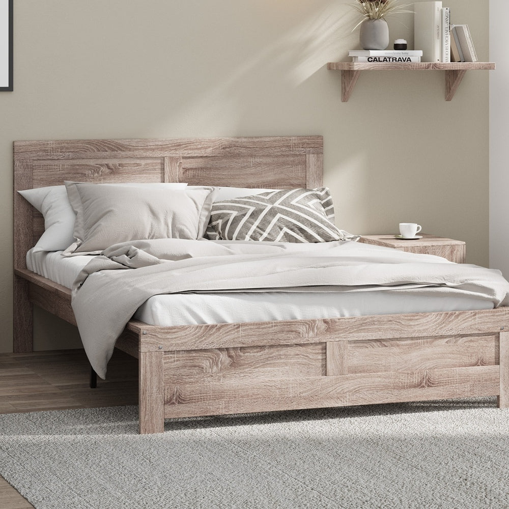 Oikiture Wooden Bed Frame Queen Size Contemporary Light Oak-Wooden Bed Frame-PEROZ Accessories
