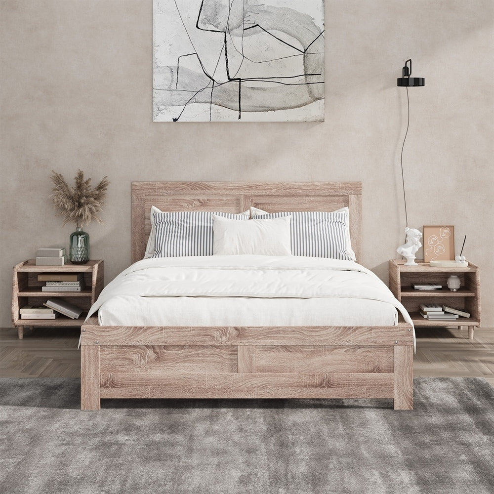 Oikiture Wooden Bed Frame Queen Size Contemporary Light Oak-Wooden Bed Frame-PEROZ Accessories