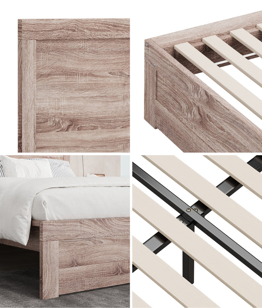 Oikiture Wooden Bed Frame Queen Size Contemporary Light Oak-Wooden Bed Frame-PEROZ Accessories