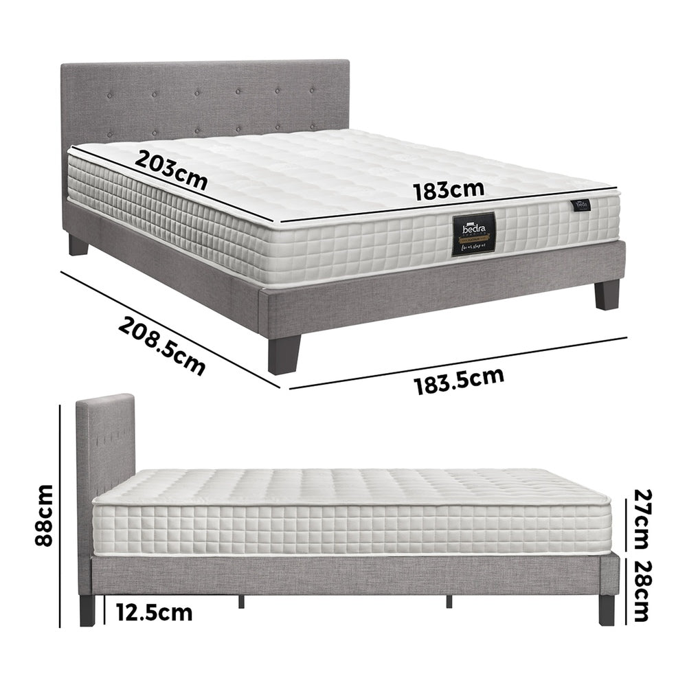 Oikiture Bed Frame King Size Wooden Platform Beds with Mattress Grey-Bed Frame-PEROZ Accessories