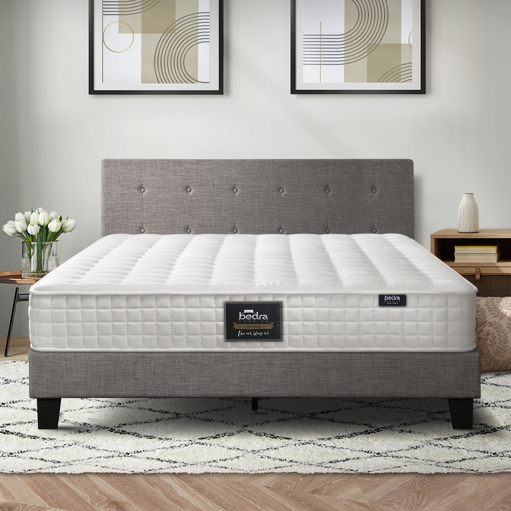 Oikiture Bed Frame King Size Wooden Platform Beds with Mattress Grey-Bed Frame-PEROZ Accessories