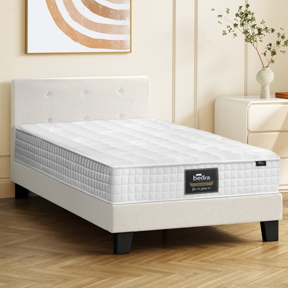 Oikiture Bed Frame Single Size Wooden Beds with Mattress White-Bed Frame-PEROZ Accessories