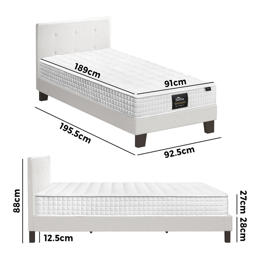 Oikiture Bed Frame Single Size Wooden Beds with Mattress White-Bed Frame-PEROZ Accessories