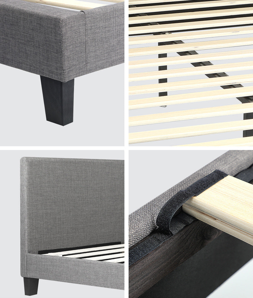 Oikiture Bed Frame with Double Size Mattress Set Grey Fabric-Bed Frame-PEROZ Accessories