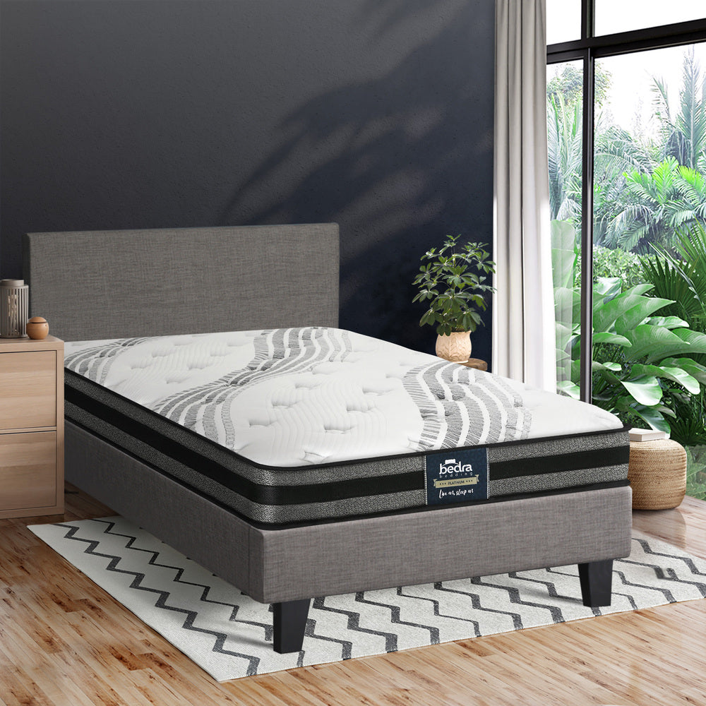 Oikiture Bed Frame with King Single Size Mattress Set Grey Fabric-Bed Frame-PEROZ Accessories
