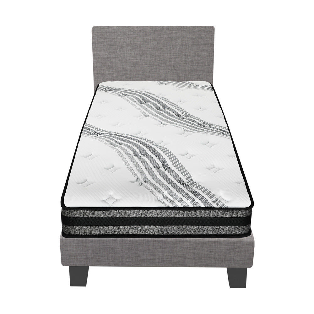 Oikiture Bed Frame with King Single Size Mattress Set Grey Fabric-Bed Frame-PEROZ Accessories