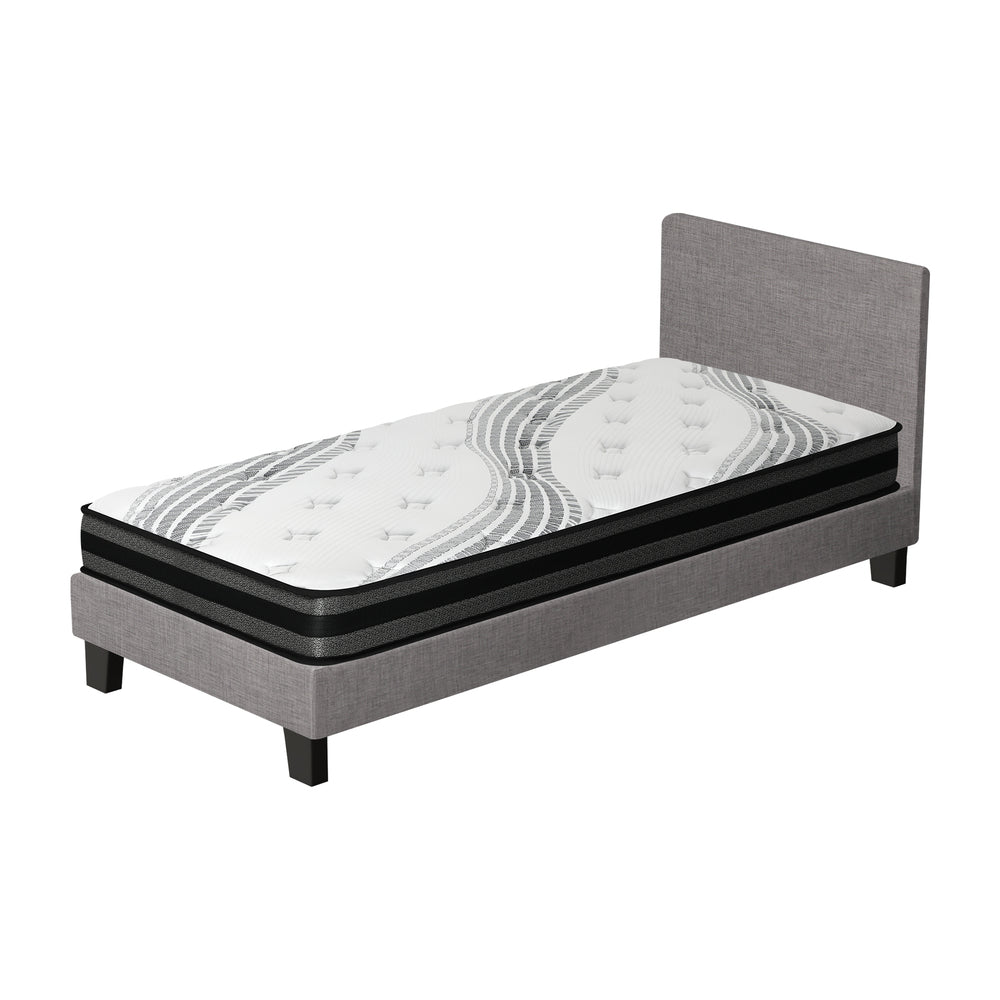 Oikiture Bed Frame with King Single Size Mattress Set Grey Fabric-Bed Frame-PEROZ Accessories